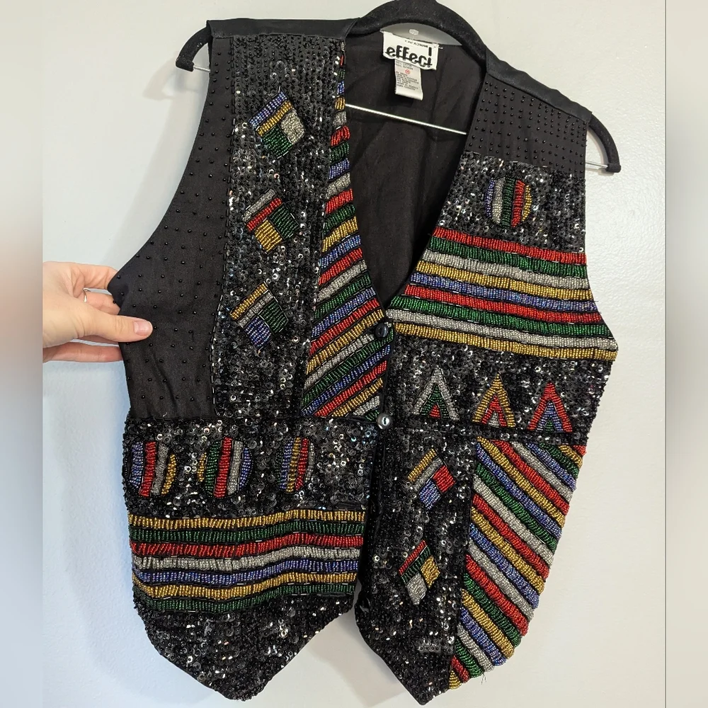 Vintage 90s Mens Effeci Abstract Colorful Beaded Western Vest M 80s Maximalist